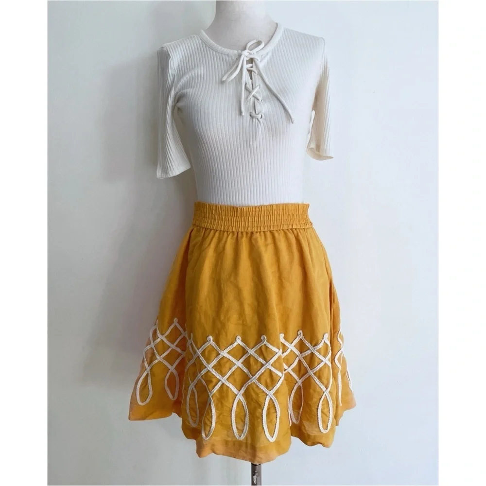 Anthropologie Girl from Savoy Yellow Sugar Work Embroidered Swirl Skirt - Picture 2 of 9